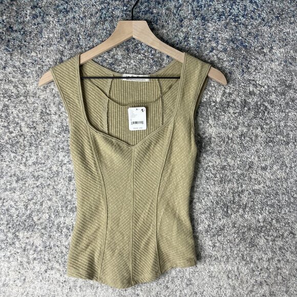 We The Free Tank Top Womens Small Green Sweater Knit Ribbed Square Neck New Tags - Picture 1 of 6